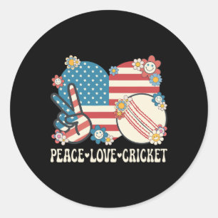 Peace Love Cricket Lover American Flag Patriotic C Classic Round Sticker