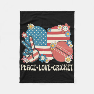Peace Love Cricket Lover American Flag Patriotic C Fleece Blanket