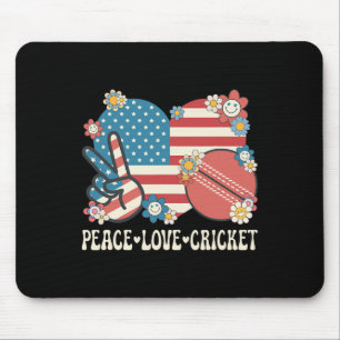 Peace Love Cricket Lover American Flag Patriotic C Mouse Mat