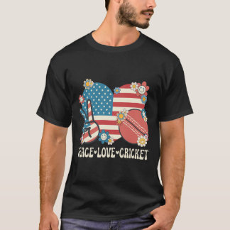 Peace Love Cricket Lover American Flag Patriotic C T-Shirt