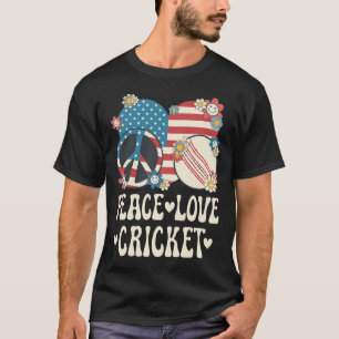 Peace Love Cricket Lover American Flag Patriotic C T-Shirt