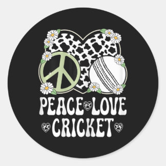 Peace Love Cricket Lover Cow Print Women Girls Cut Classic Round Sticker