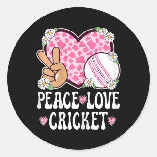 Peace Love Cricket Lover Cow Print Women Girls Cut Classic Round Sticker