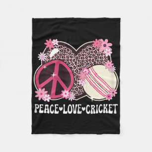 Peace Love Cricket Lover Leopard Print Women Girls Fleece Blanket