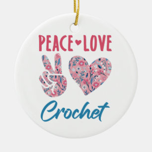 Peace Love Crochet Ceramic Tree Decoration