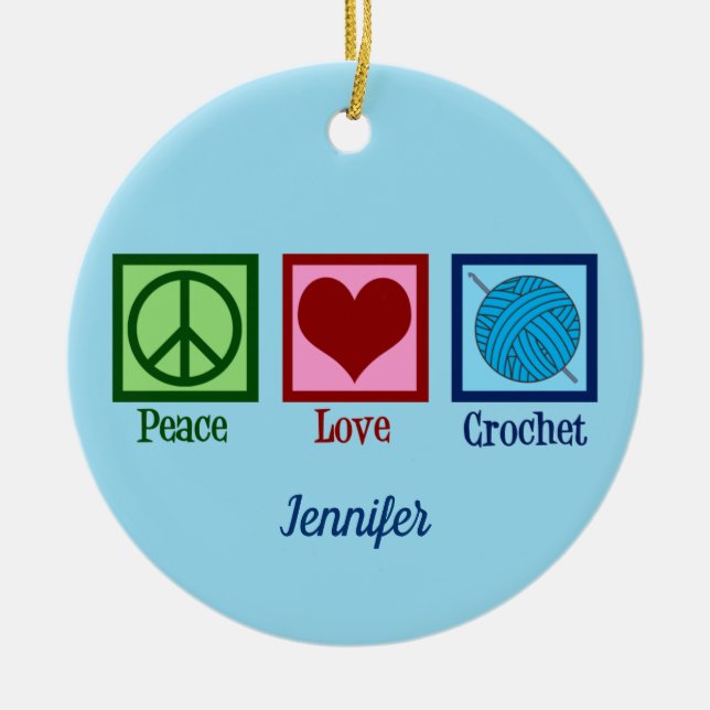 Peace Love Crochet Cute Monogram Crocheter Ceramic Tree Decoration (Front)
