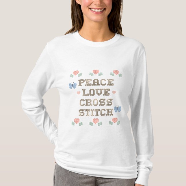Peace Love Cross Stitch Long Sleeve Tee (Front)