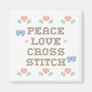 Peace Love Cross Stitch Magnet