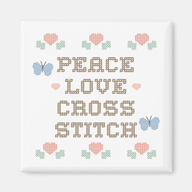 Peace Love Cross Stitch Magnet (Front)