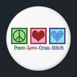 Peace Love Cross Stitch Magnet<br><div class="desc">Cute cross stitching gift for someone who loves to create things. This Peace Love Cross Stitch gift features a peace sign,  heart,  and a pretty cross-stitch pattern heart.</div>