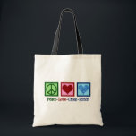 Peace Love Cross Stitch Tote Bag<br><div class="desc">Cute cross stitching gift for someone who loves to create things. This Peace Love Cross Stitch gift features a peace sign,  heart,  and a pretty cross-stitch pattern heart.</div>