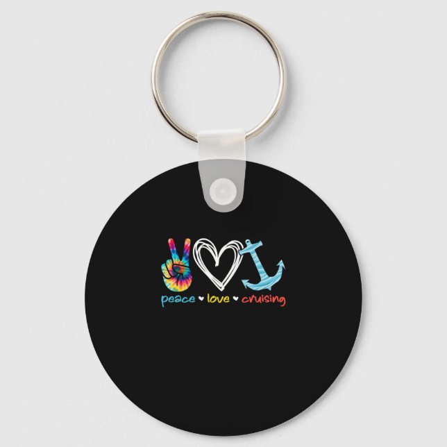 Peace Love Cruising Ship Floating Ocean Tie Dye Key Ring (Front)