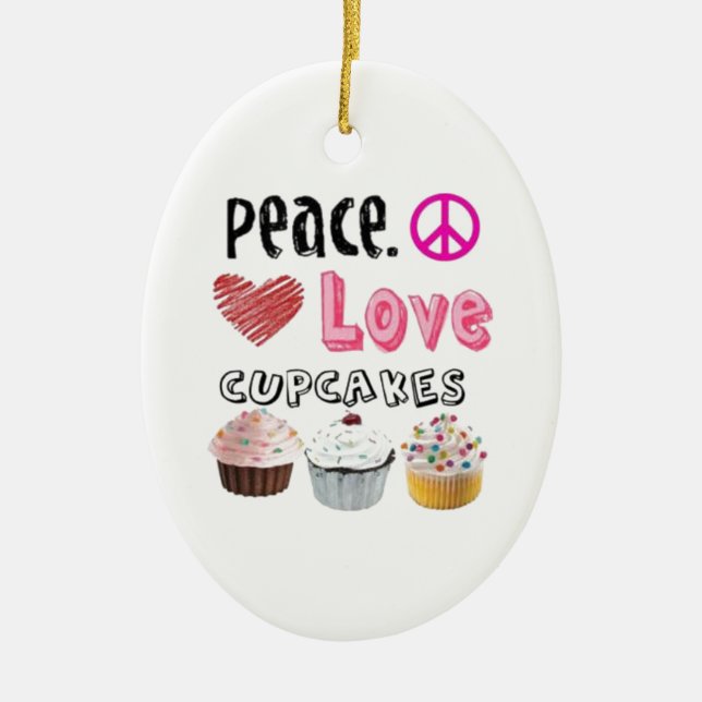 Peace Love Cupcakes Christmas Tree Ornament (Front)