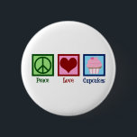 Peace Love Cupcakes Cute Baker 6 Cm Round Badge<br><div class="desc">A cute cupcake lover gift for a baker who likes to bake sweets and desserts in a bakery. Features a peace sign,  heart,  and a pretty cupcake in pink.</div>