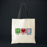 Peace Love Cupcakes Cute Baker Tote Bag<br><div class="desc">A cute cupcake lover gift for a baker who likes to bake sweets and desserts in a bakery. Features a peace sign, heart, and a pretty cupcake in pink.</div>