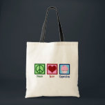 Peace Love Cupcakes Cute Baker Tote Bag<br><div class="desc">A cute cupcake lover gift for a baker who likes to bake sweets and desserts in a bakery. Features a peace sign,  heart,  and a pretty cupcake in pink.</div>