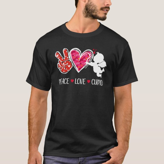 Peace Love Cupid Cute Red Leopard Valentine's Day  T-Shirt (Front)