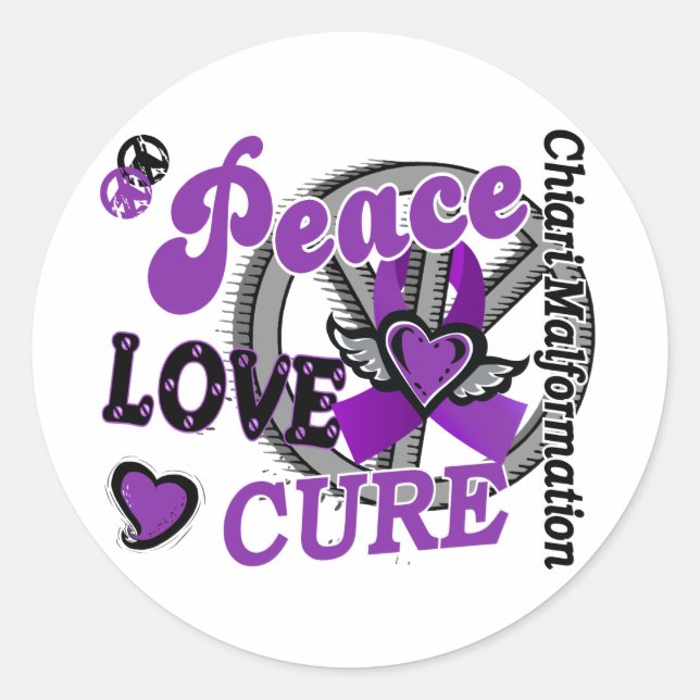Peace Love Cure 2 Chiari Malformation Classic Round Sticker (Front)