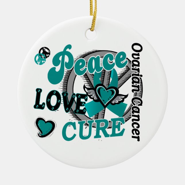 Peace Love Cure 2 Ovarian Cancer Ceramic Tree Decoration (Front)