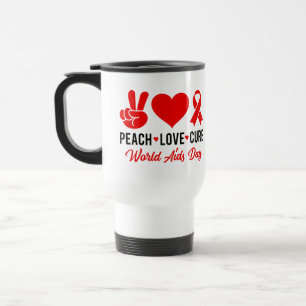 Peace Love Cure   AIDS Awareness Travel Mug