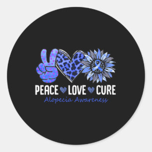 Peace Love Cure Alopecia Awareness Blue Sunflower Classic Round Sticker