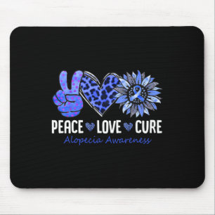 Peace Love Cure Alopecia Awareness Blue Sunflower Mouse Mat