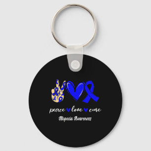 Peace Love Cure Alopecia Blue Ribbon Awareness  Key Ring