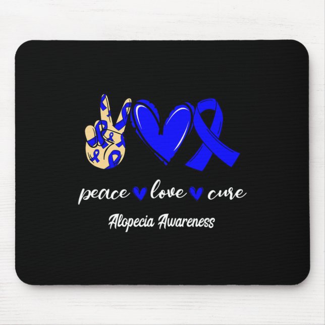 Peace Love Cure Alopecia Blue Ribbon Awareness  Mouse Mat (Front)