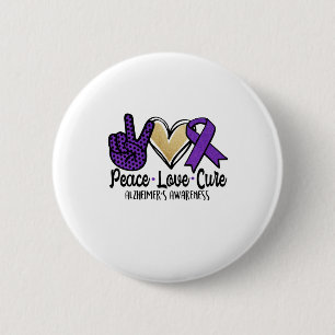 Peace Love Cure Alzheimer's Awareness 6 Cm Round Badge