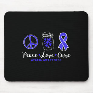 Peace Love Cure Ataxia Awareness With Blue Ribbon Mouse Mat