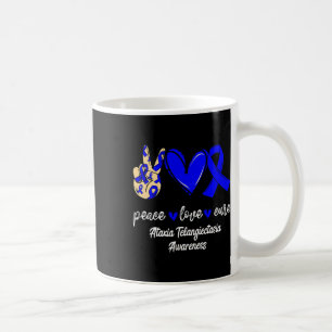 Peace Love Cure Ataxia Telangiectasia Blue Ribbon Coffee Mug