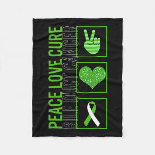 Peace Love Cure Bile Duct Cancer Awareness Ribbon Fleece Blanket