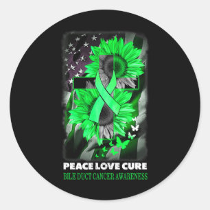 Peace Love Cure Bile Duct Cancer Awareness Sunflow Classic Round Sticker