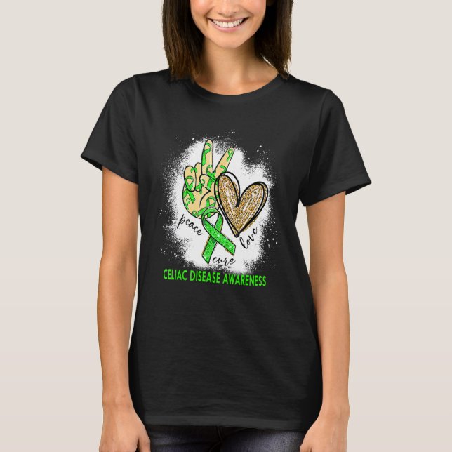 Peace Love Cure Bleached Celiac Disease Awareness T-Shirt (Front)