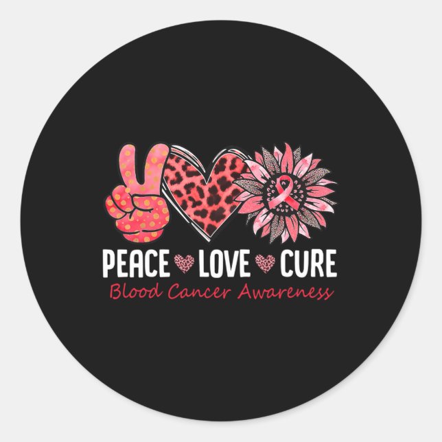 Peace Love Cure Blood Cancer Awareness Red Sunflow Classic Round Sticker (Front)