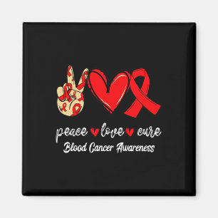 Peace Love Cure Blood Cancer Red Ribbon Awareness Magnet