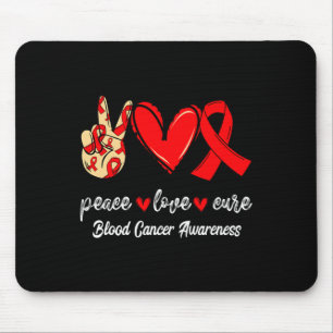 Peace Love Cure Blood Cancer Red Ribbon Awareness Mouse Mat