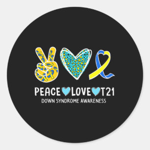 Peace Love Cure Blue And Yellow Ribbon Down Syndro Classic Round Sticker