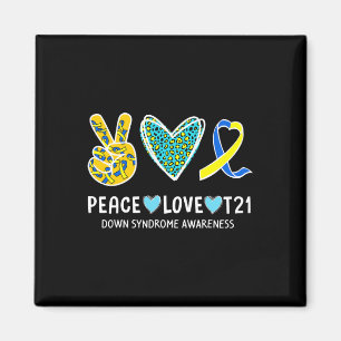 Peace Love Cure Blue And Yellow Ribbon Down Syndro Magnet