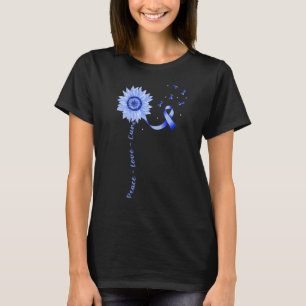 Peace Love Cure Blue Ribbon Sunflower Type 1 Diabe T-Shirt