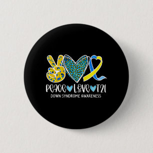 Peace Love Cure Blue & Yellow Ribbon Down Syndrome 6 Cm Round Badge