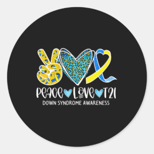 Peace Love Cure Blue & Yellow Ribbon Down Syndrome Classic Round Sticker