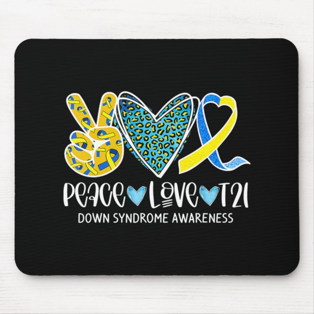 Peace Love Cure Blue & Yellow Ribbon Down Syndrome Mouse Mat (Front)