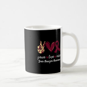 Peace Love Cure Brain Aneurysm Burgundy Ribbon Awa Coffee Mug