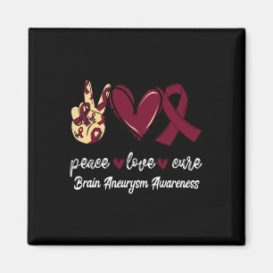 Peace Love Cure Brain Aneurysm Burgundy Ribbon Awa Magnet