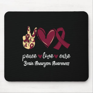 Peace Love Cure Brain Aneurysm Burgundy Ribbon Awa Mouse Mat