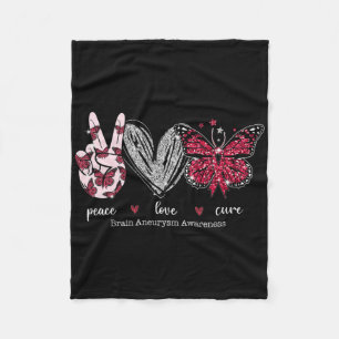 Peace Love Cure Brain Aneurysm Warrior Burgundy Ri Fleece Blanket
