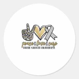 Peace Love Cure Brain Cancer Classic Round Sticker
