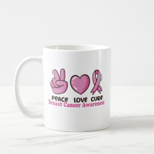 Peace Love Cure Breast Cancer Awareness Pink Women Coffee Mug