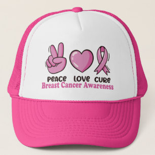 Peace Love Cure Breast Cancer Awareness Pink Women Trucker Hat